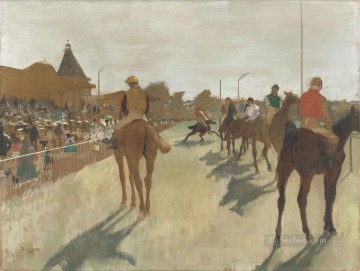 Edgar Degas Painting - Caballos de carreras frente a la tribuna Edgar Degas